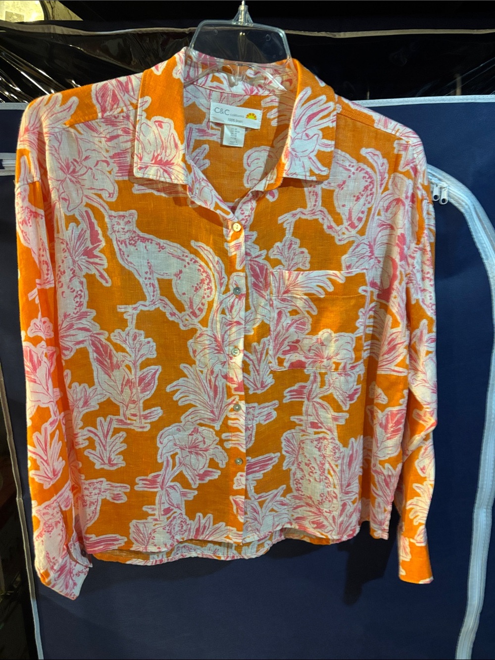 C&C California Orange Floral Print Button-Down Shirt